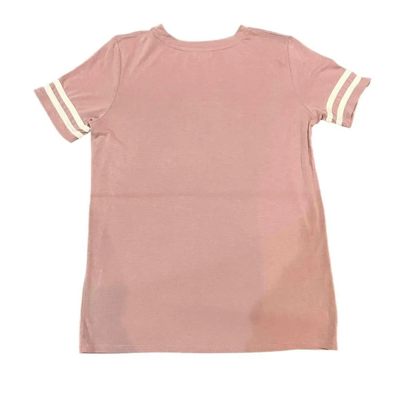 C Short Sleeve Crew Neck Striped Trim‎ Rose Pink T-Shirt Size Medium - Picture 7 of 8